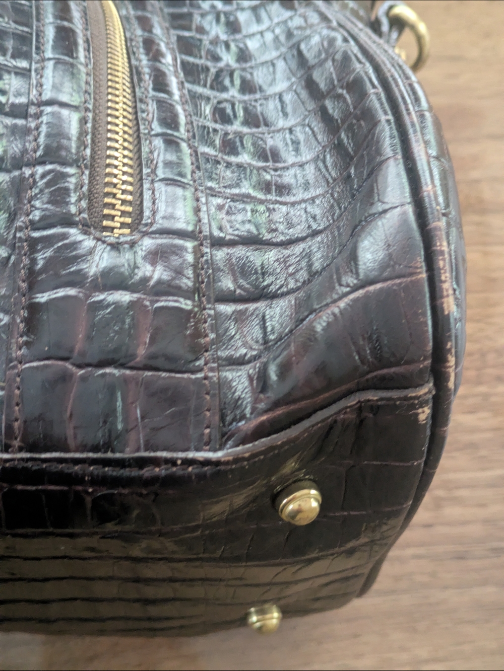 Sold!! Brahmin Black/Brown Croc-Embossed Satchel with Gold Hardware - Picture 9 of 9